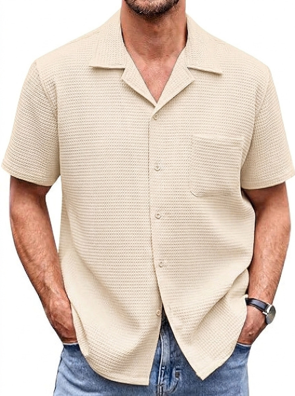 Image of ColorChakra Men Self Design Casual White Shirt