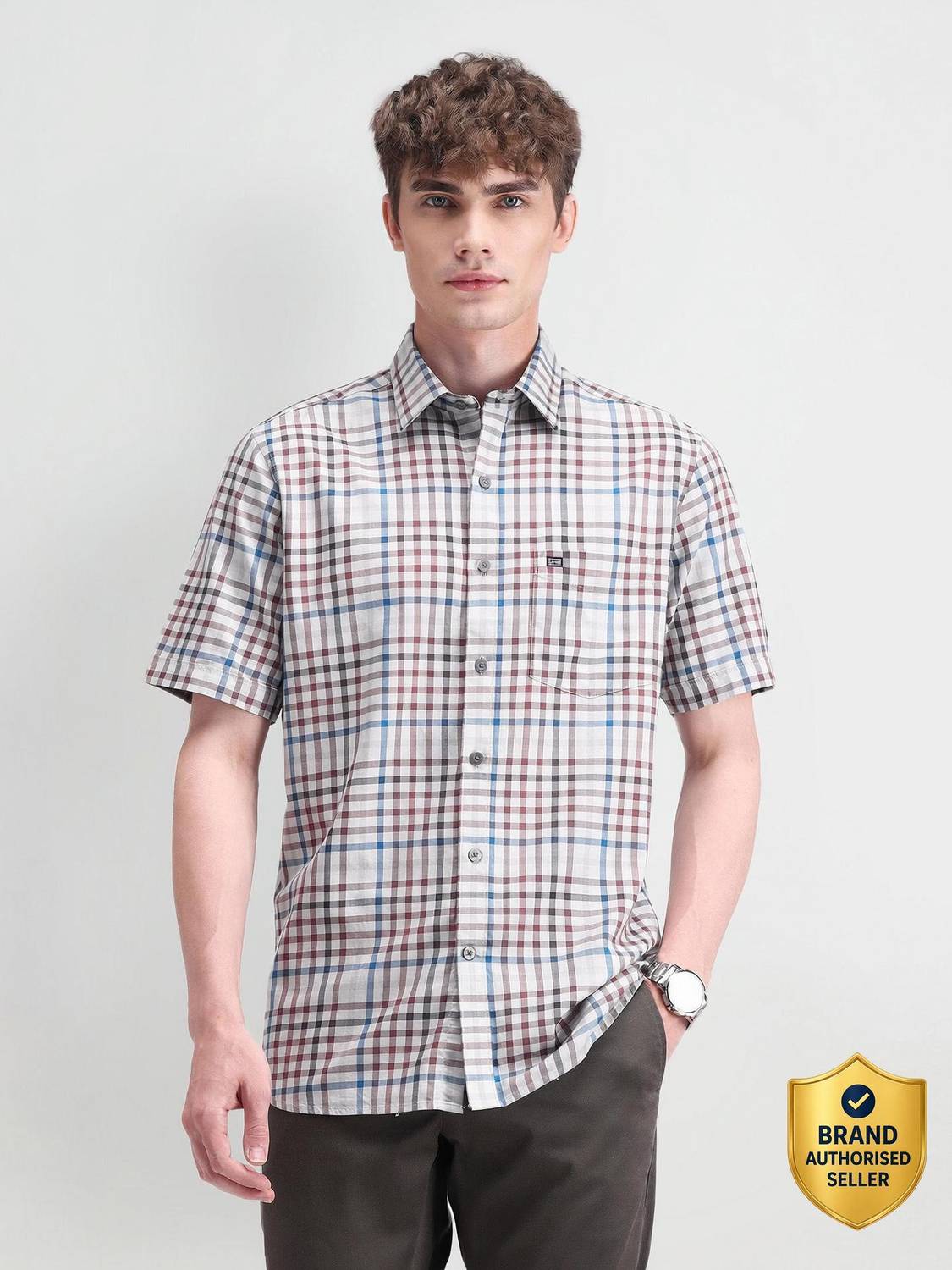 ARROW Men Checkered Casual Grey Shirt