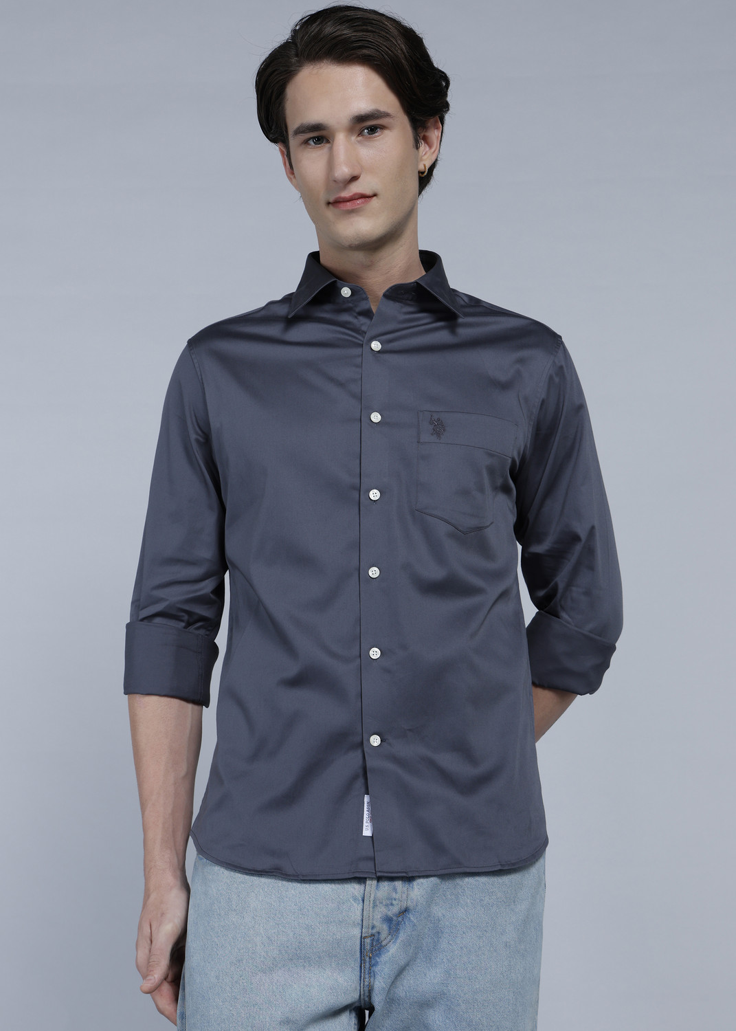 Image of U.S. POLO ASSN. Men Tailored Fit Solid Spread Collar Casual Shirt