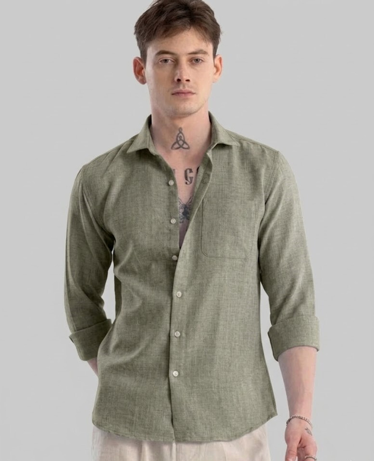 Image of HELIXATTIRE Men Regular Fit Solid Spread Collar Casual Shirt