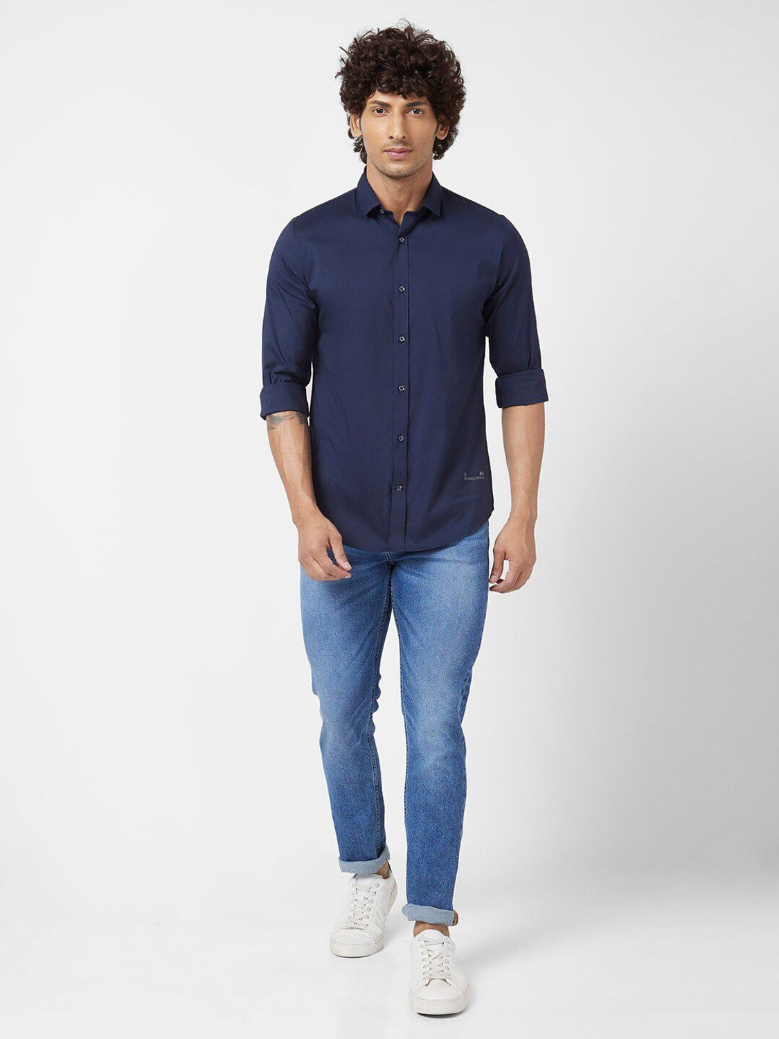 Image of Spykar Men Regular Fit Solid Slim Collar Casual Shirt
