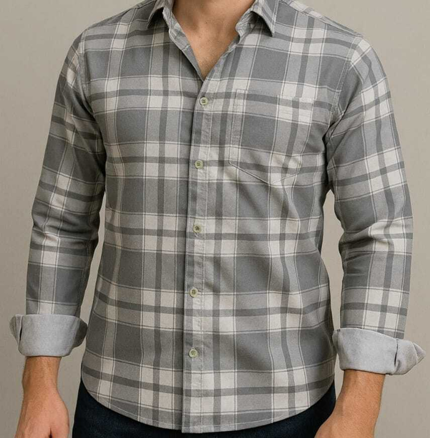 Image of METRONAUT Men Checkered Casual Grey Shirt