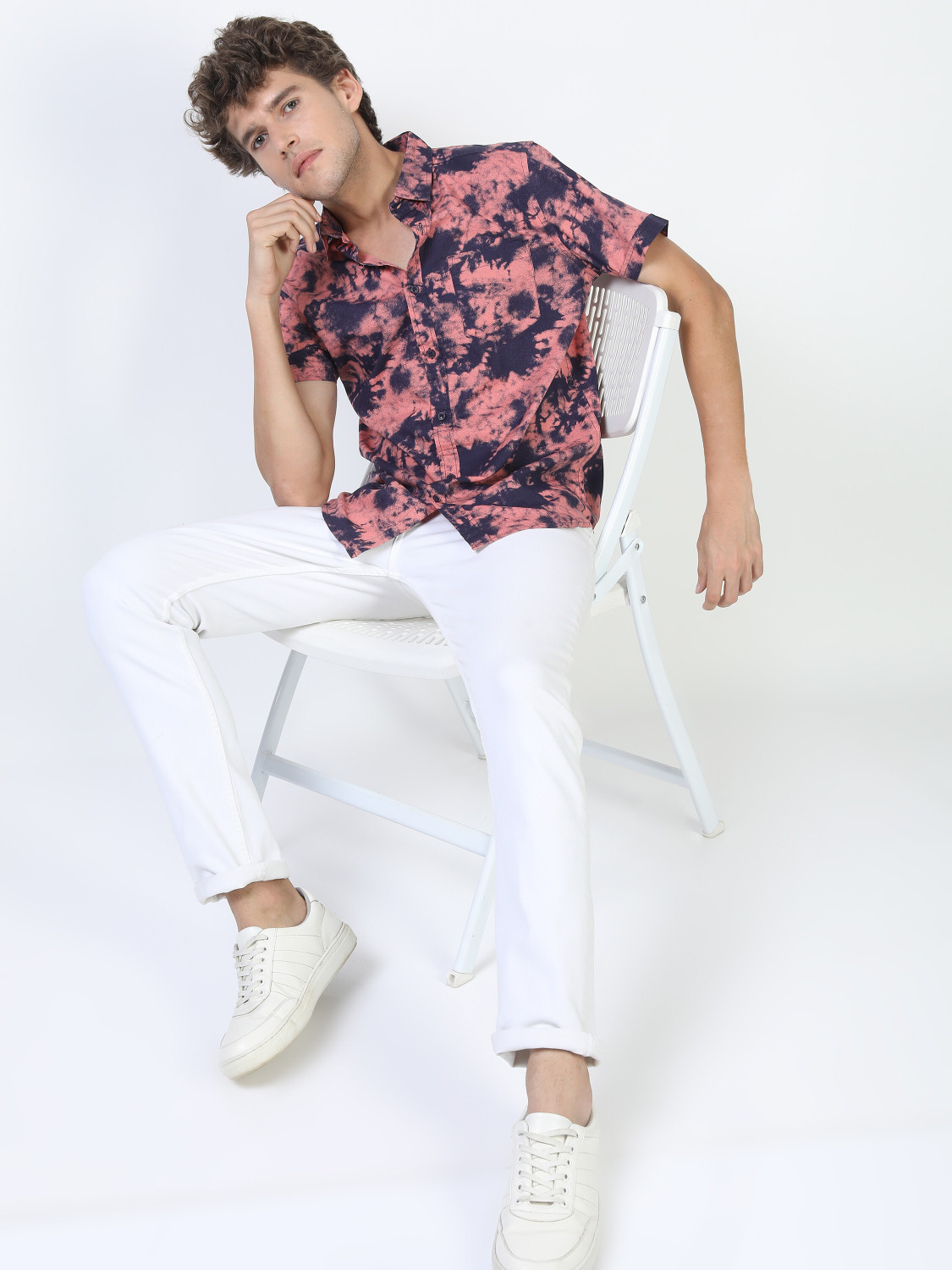 Image of KETCH Men Printed Casual Pink Shirt