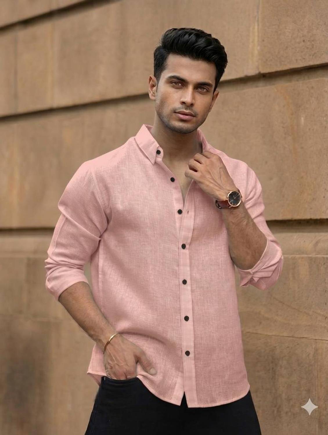 AANKLAR Men Self Design Casual Pink Shirt
