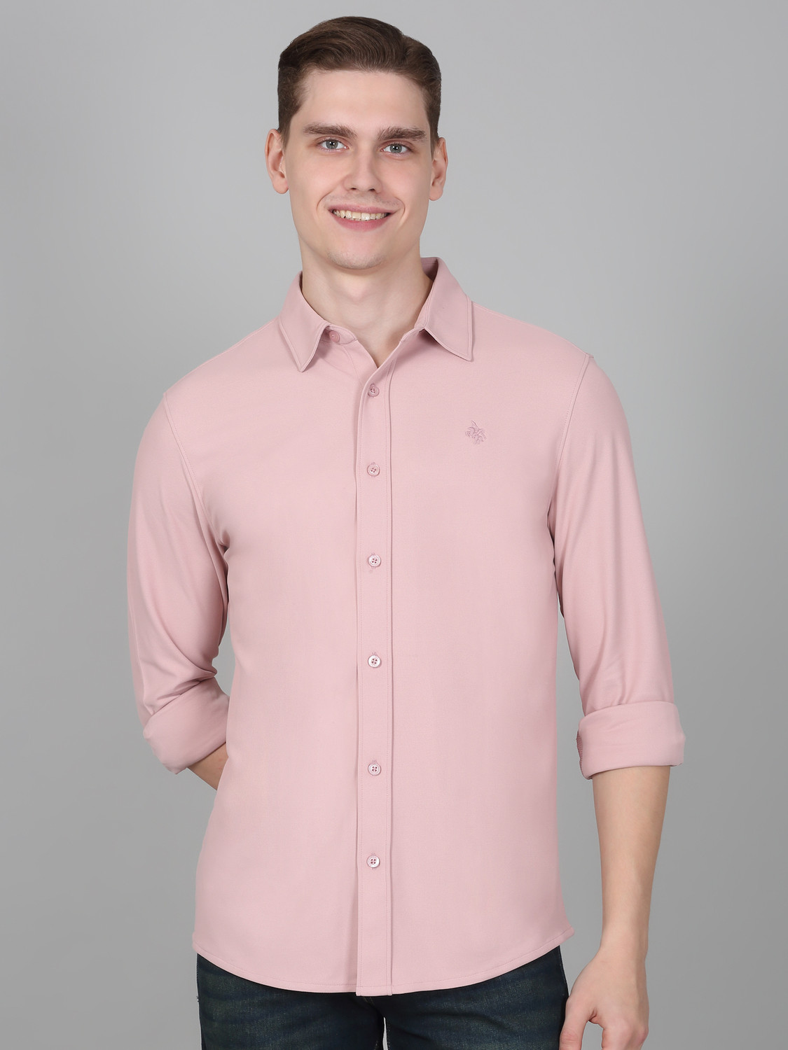 Image of CANTABIL Men Solid Casual Pink Shirt