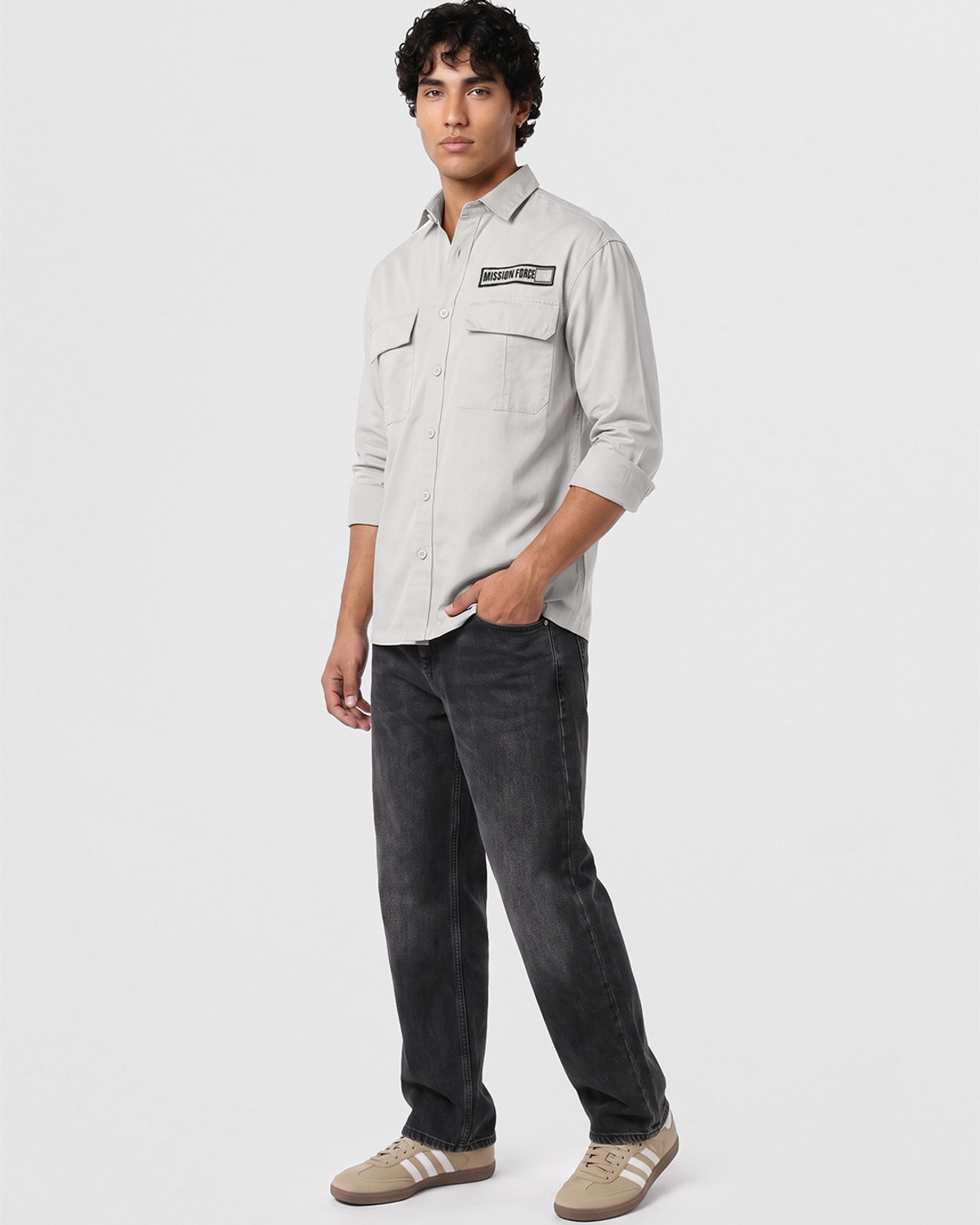 Image of BEWAKOOF Oversized Men Relaxed Fit Solid Spread Collar Casual Shirt