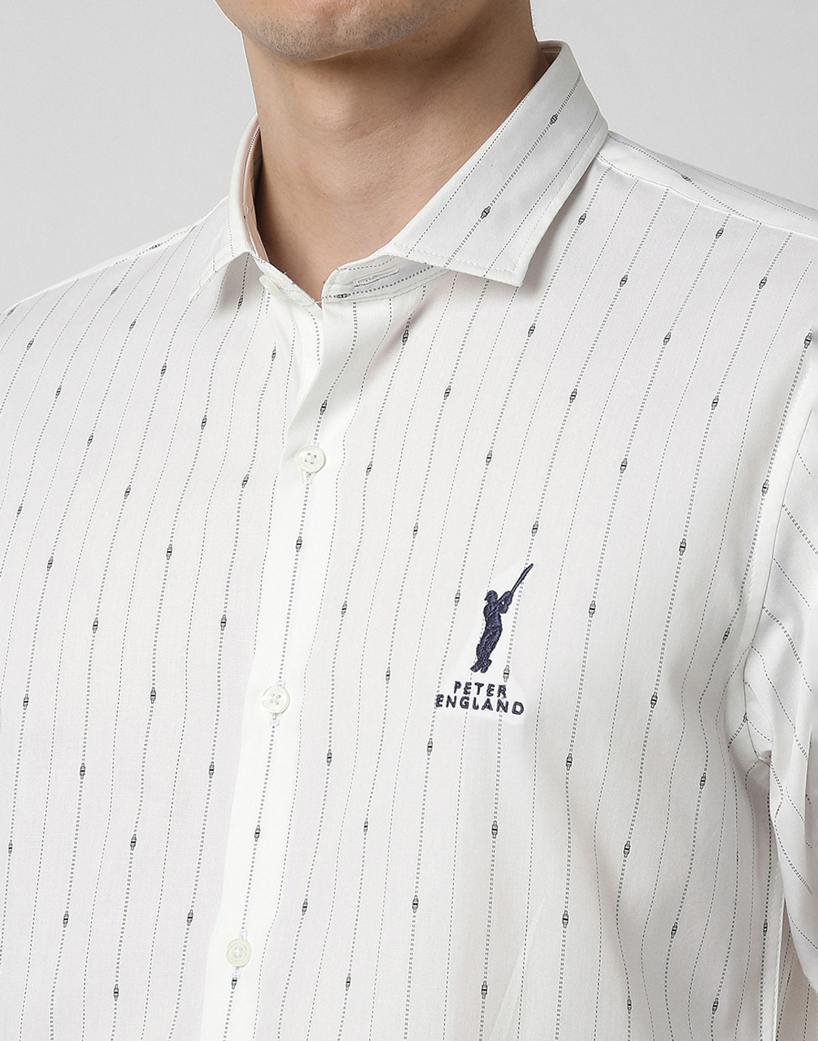Image of PETER ENGLAND Men Striped Casual White Shirt