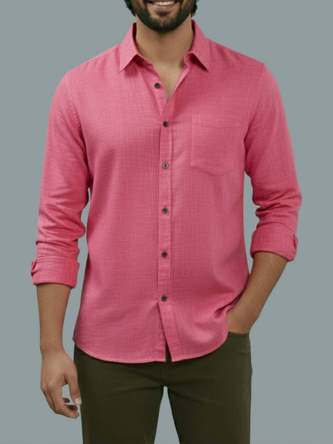 LENIA Men Solid Casual Pink Shirt