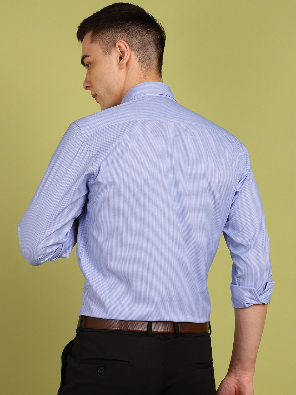 Image of FUBAR Men Checkered Formal Blue Shirt