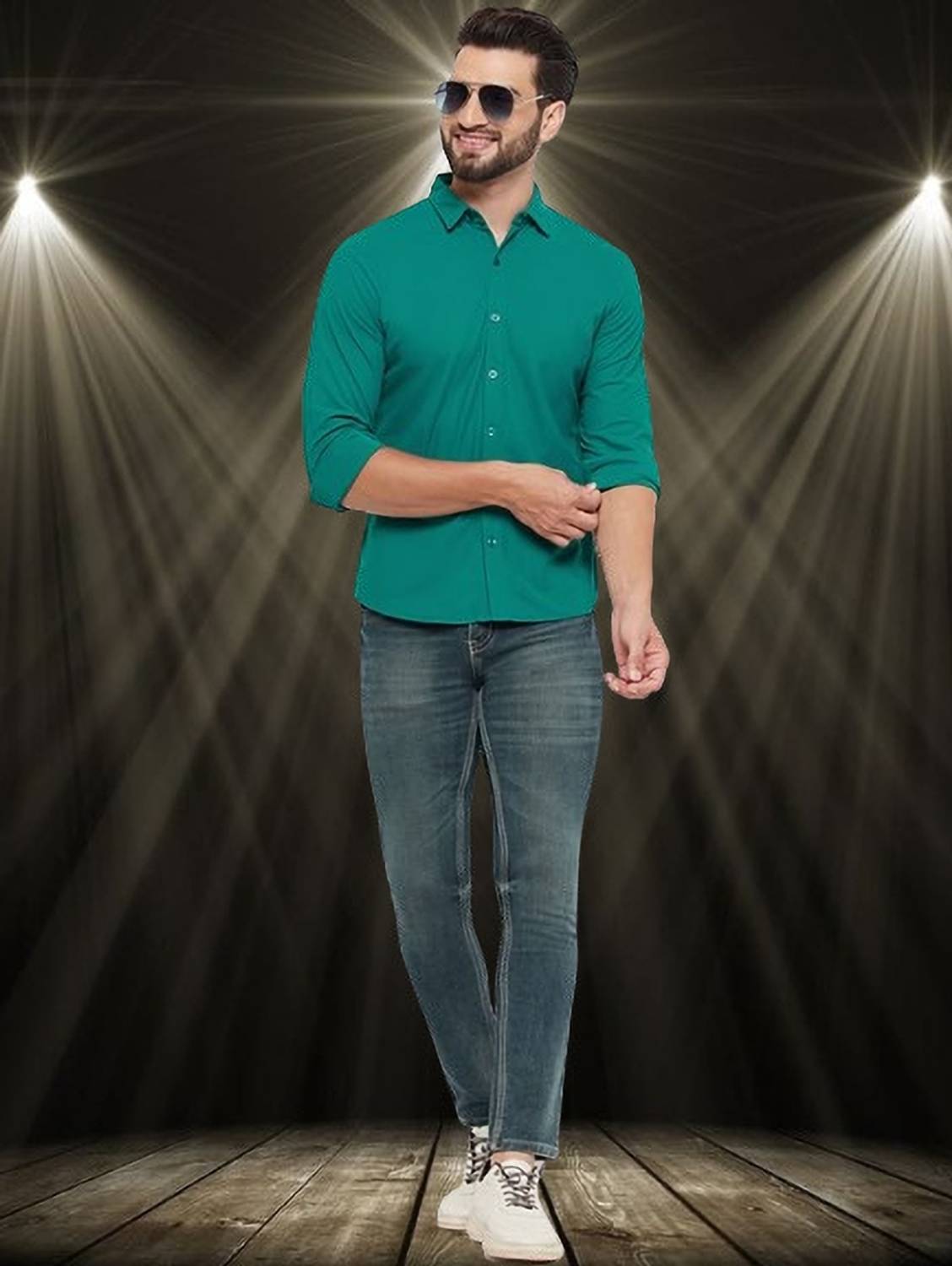 Ababil Men Striped Formal Green Shirt