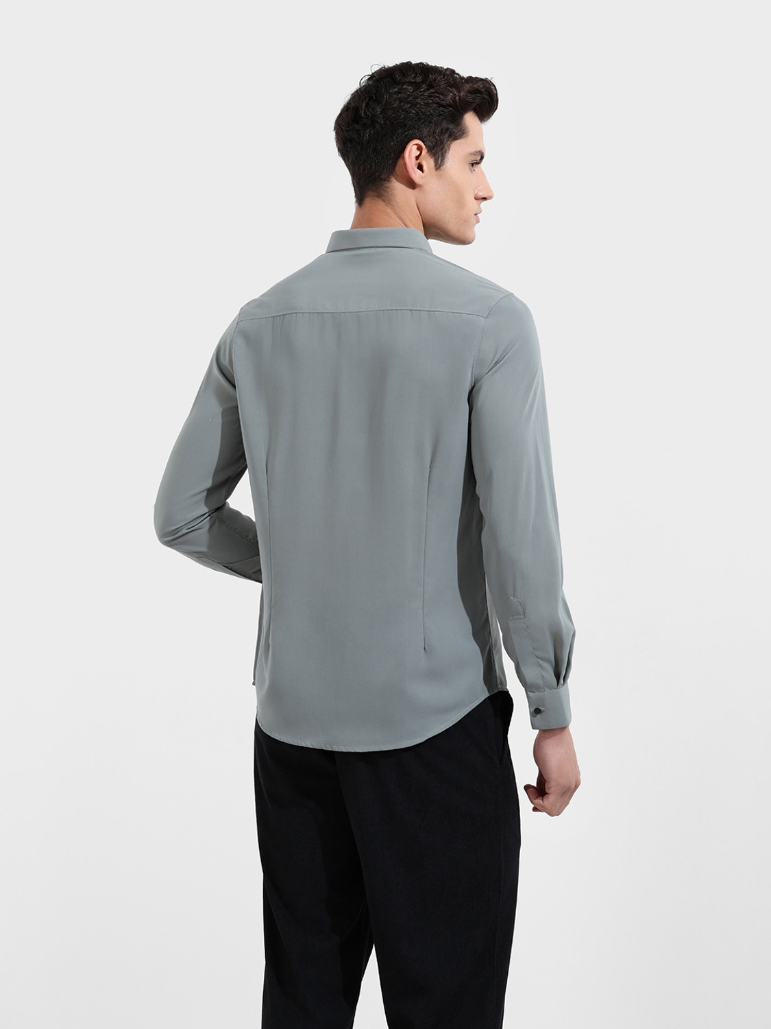 Image of The Indian Garage Co. Men Solid Party Grey Shirt