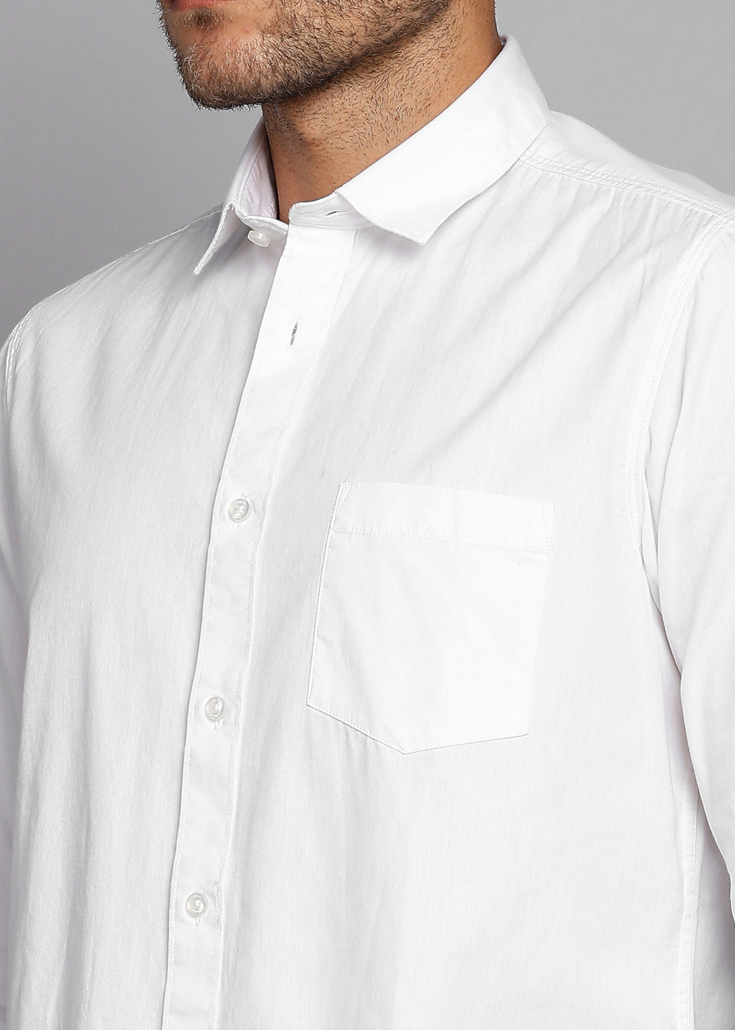 Image of LAWMAN Men Solid Casual White Shirt