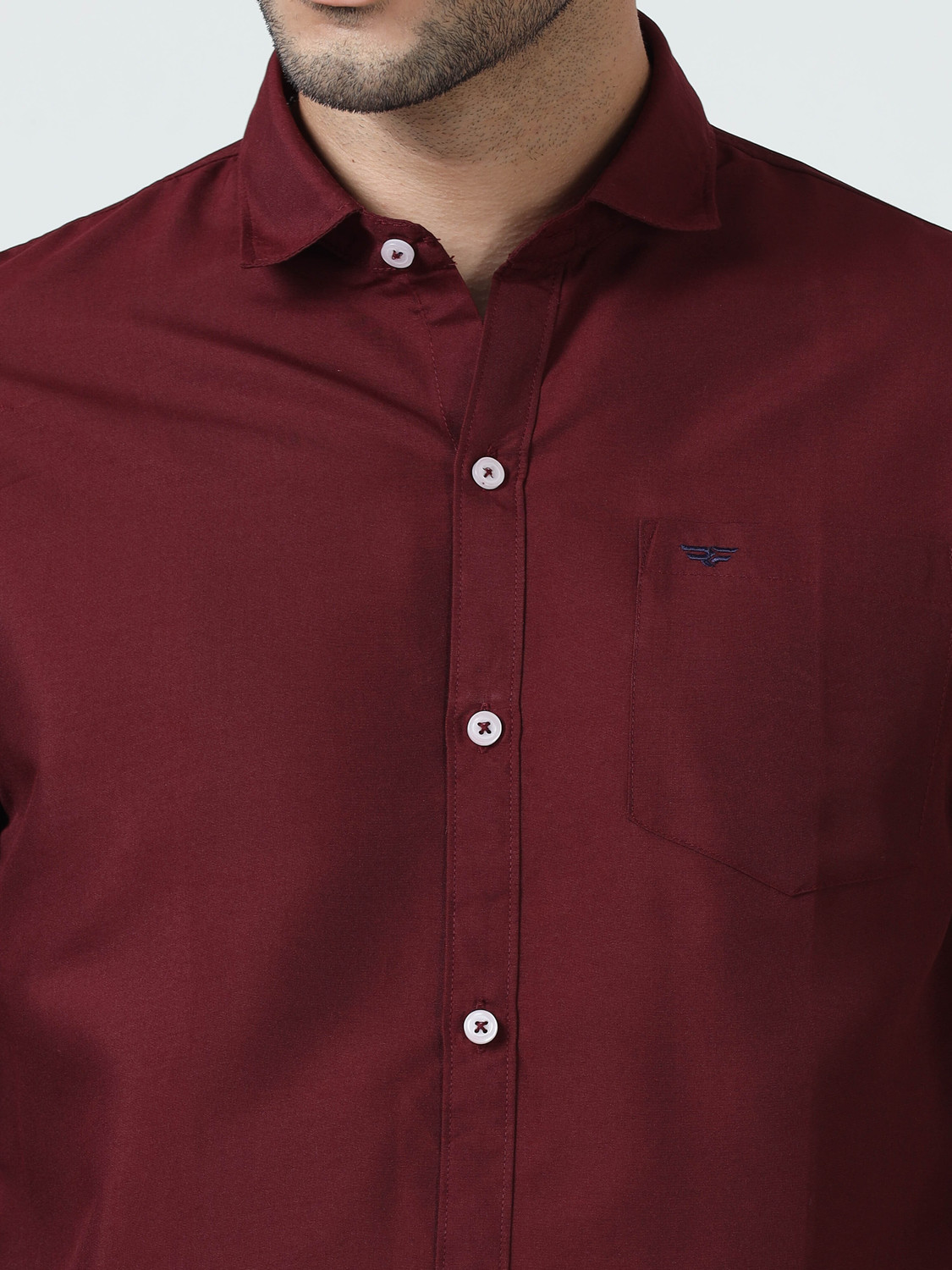 Image of RESERIO Men Solid Casual Maroon Shirt