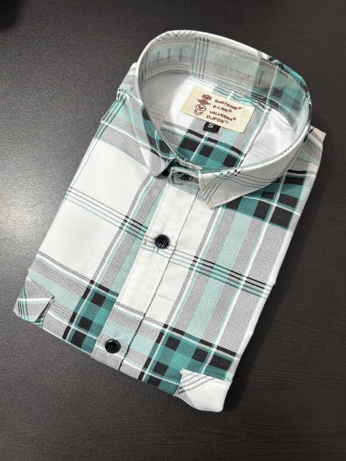 Image of DJFOX Men Checkered Casual Green Shirt