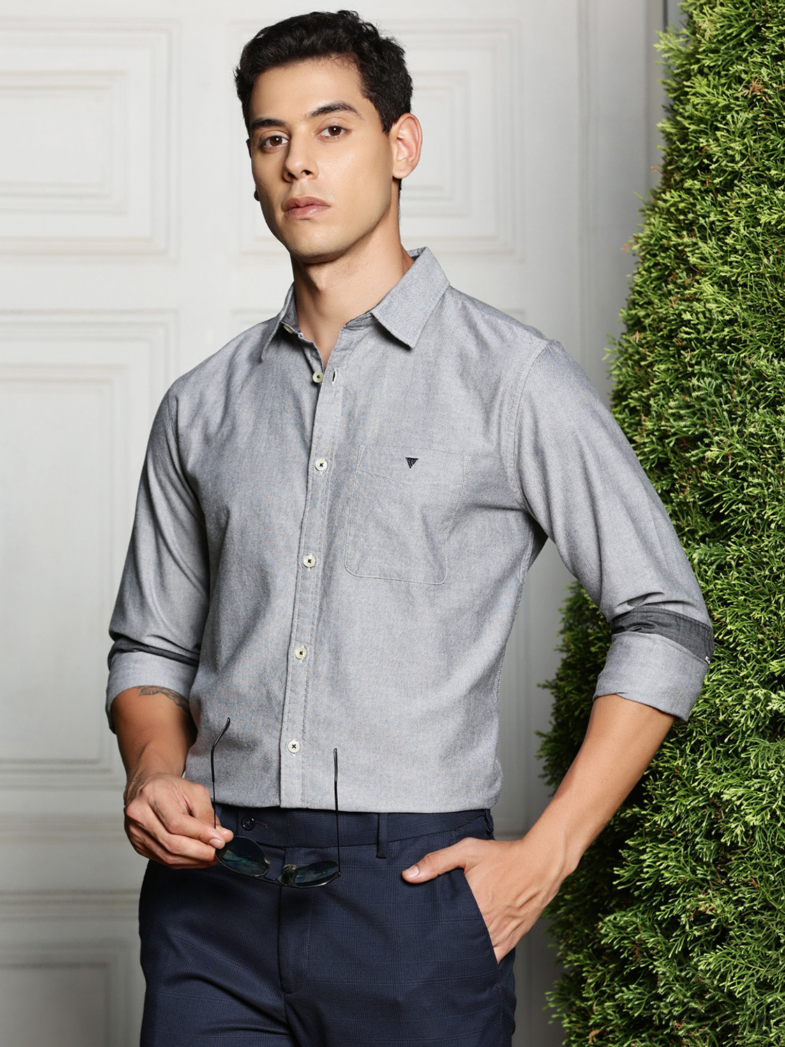 Image of THOMAS SCOTT Men Self Design Formal Black Shirt