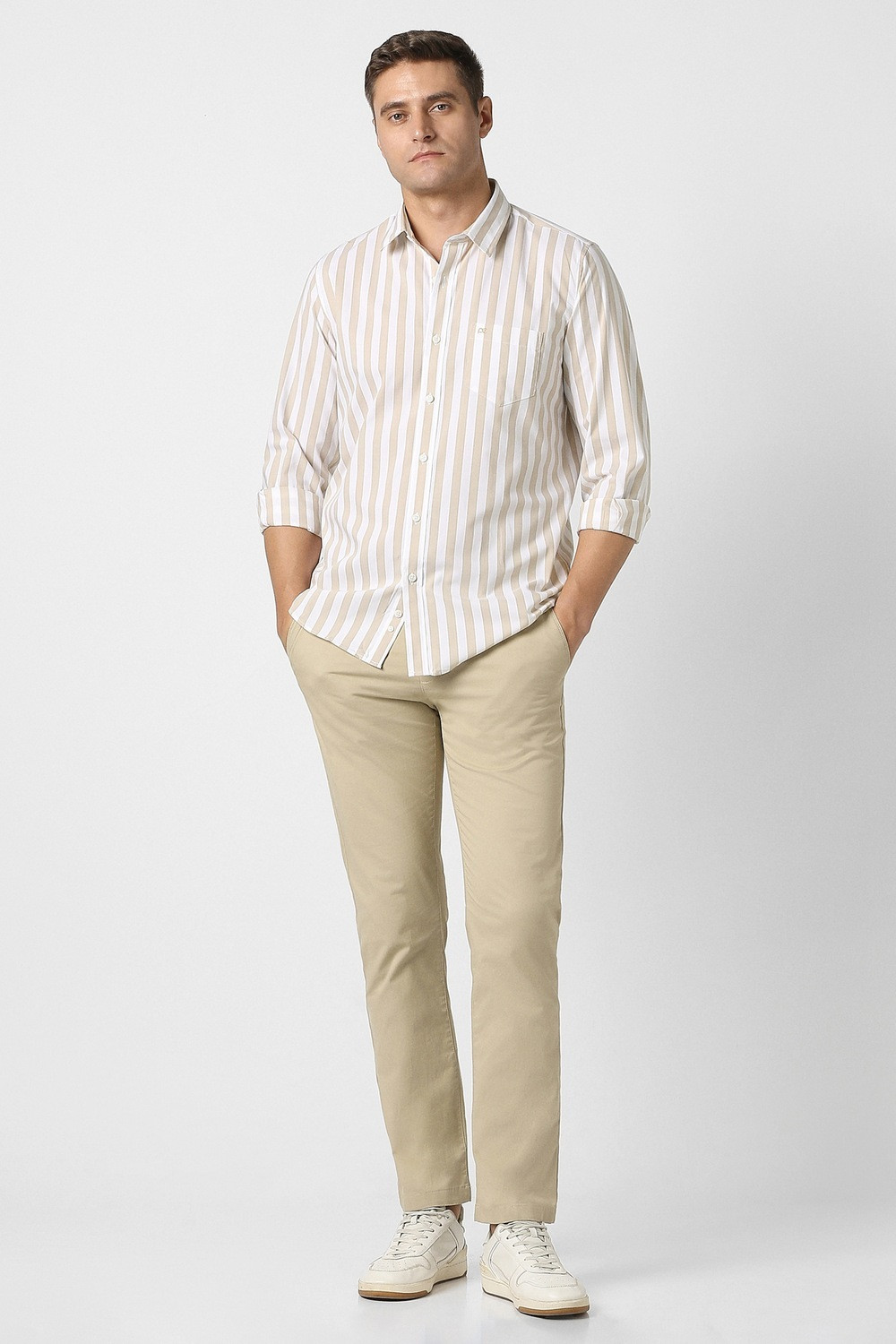 Image of PETER ENGLAND Men Striped Casual Beige Shirt