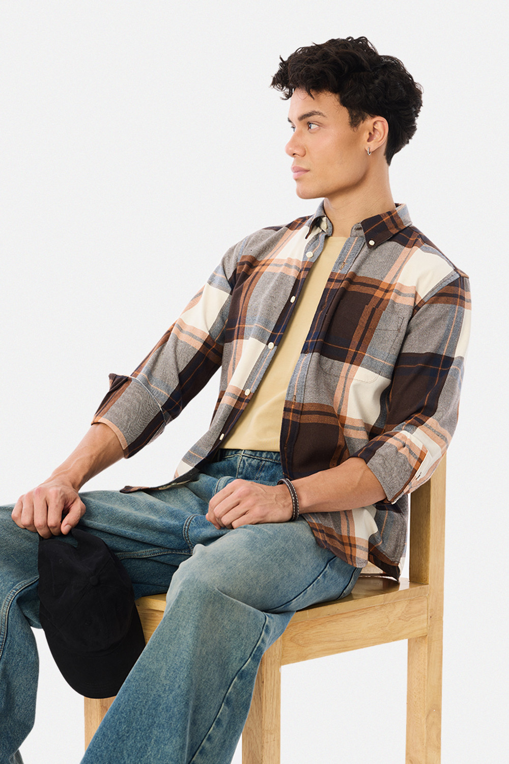 Image of Snitch Men Checkered Casual Brown Shirt