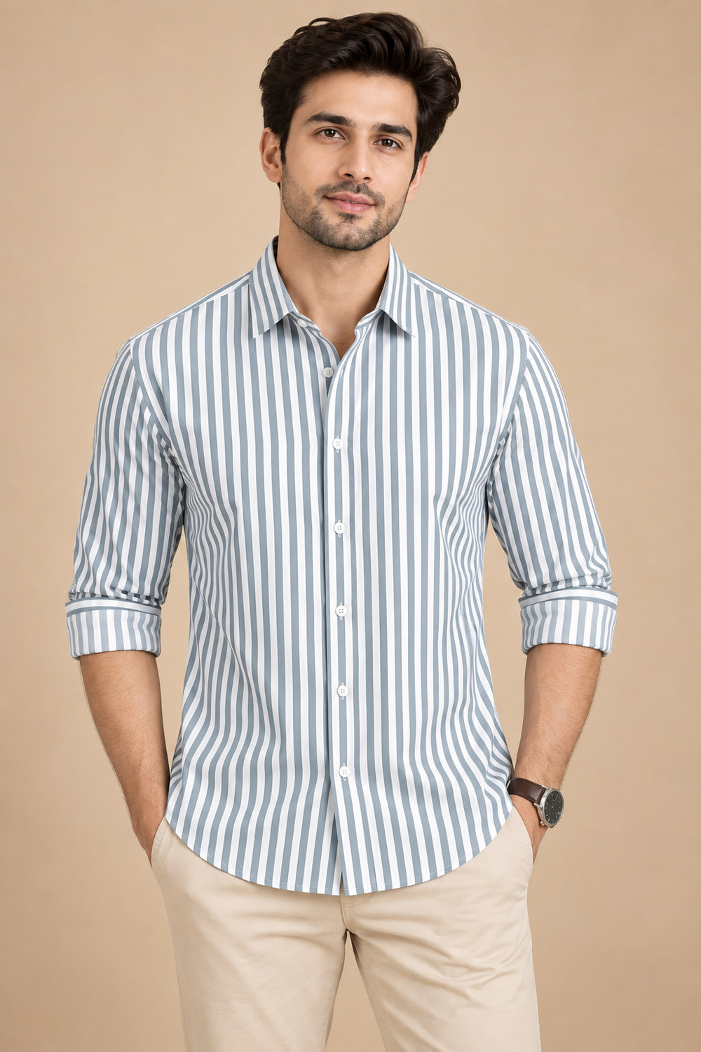 FUBAR Men Striped Casual Grey Shirt