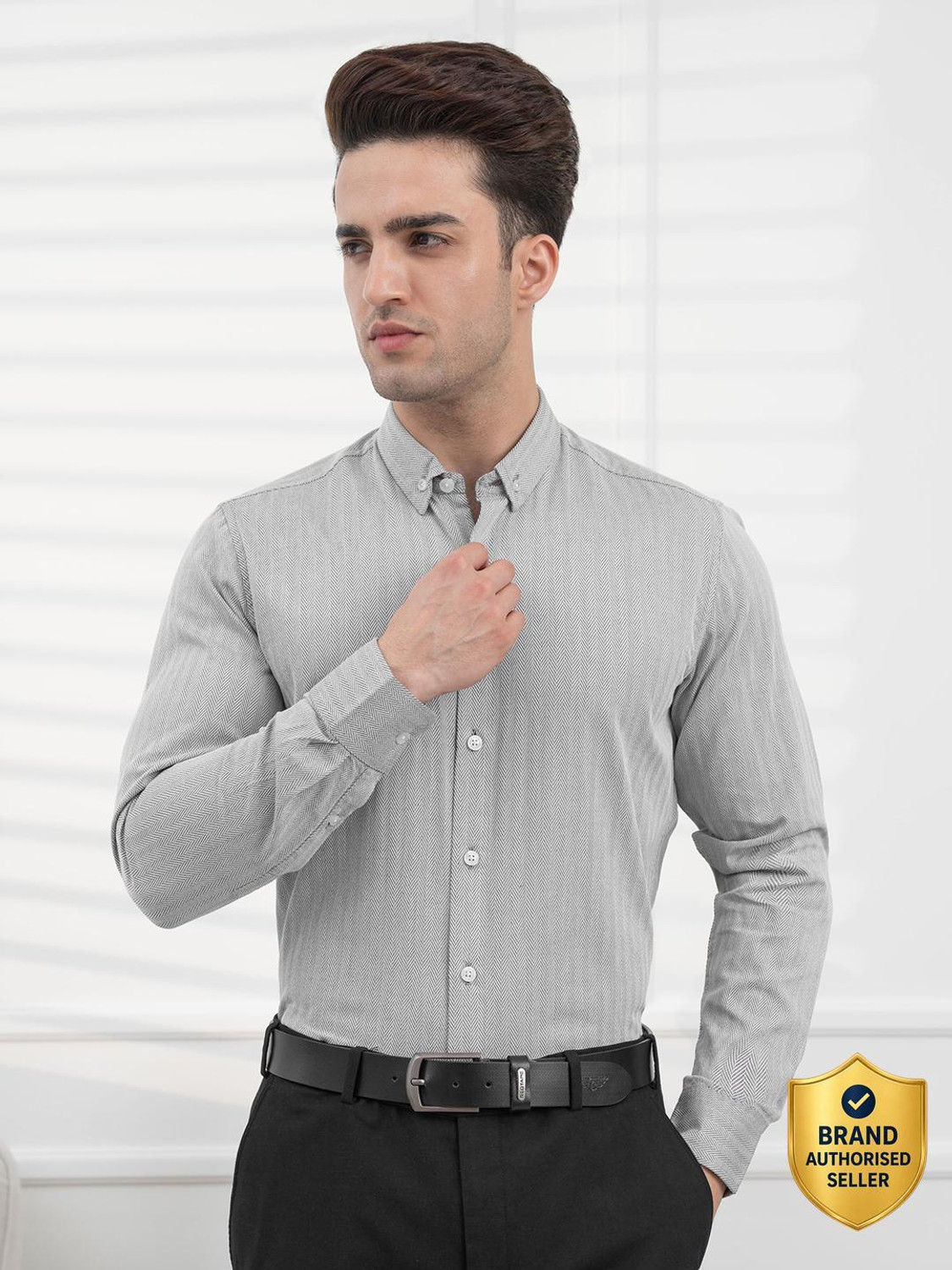 Image of RED TAPE Men Comfort Fit Striped Button Down Collar Formal Shirt