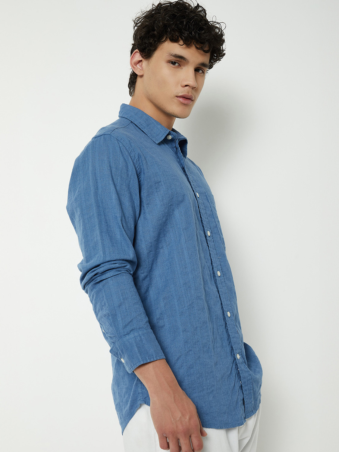 Image of MAX Men Striped Casual Blue Shirt