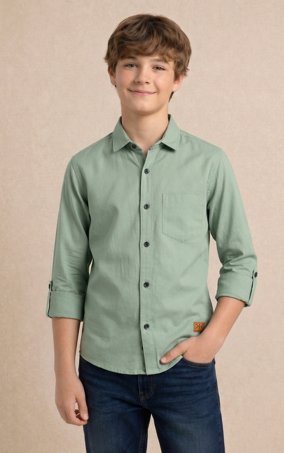 Image of KILLER Boys Solid Casual Green Shirt