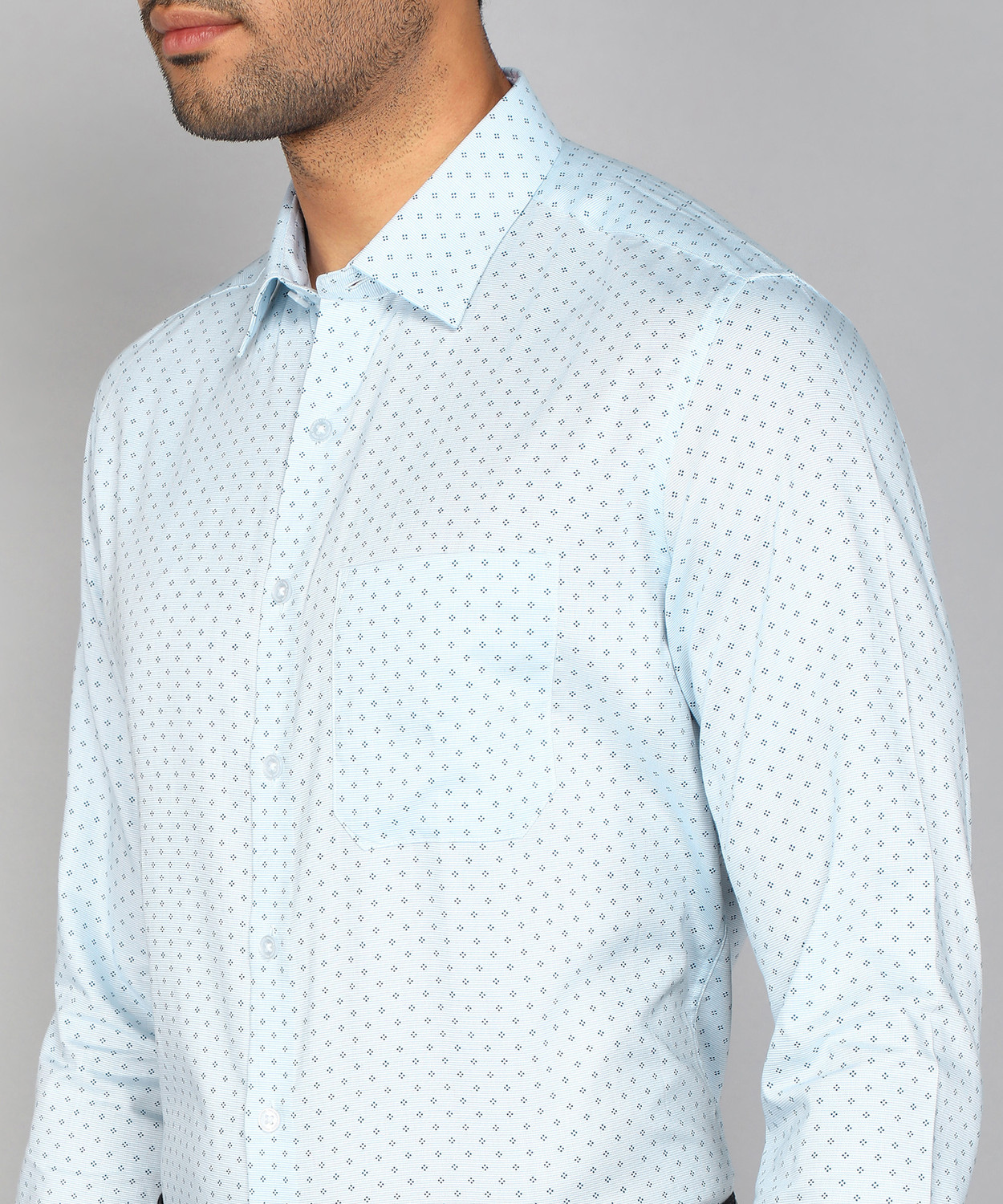 Image of LOUIS PHILIPPE Men Printed Formal Light Blue Shirt