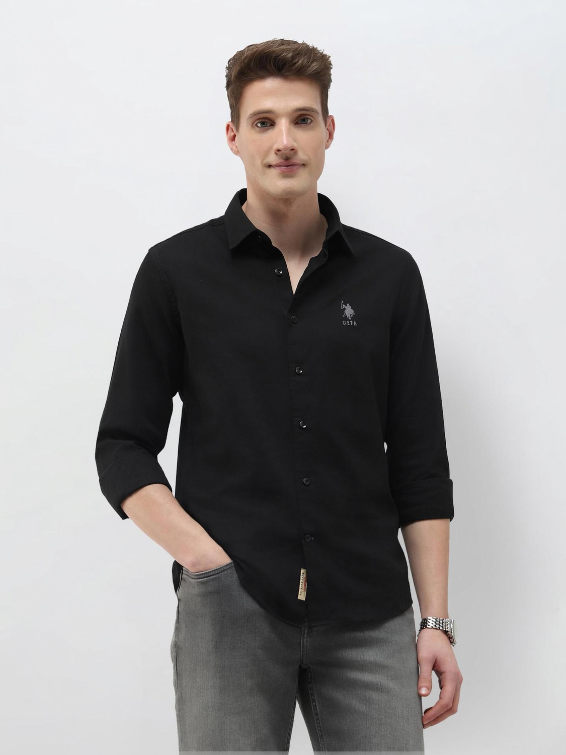 Image of U.S. Polo Assn. Denim Co. Men Solid Casual Black Shirt