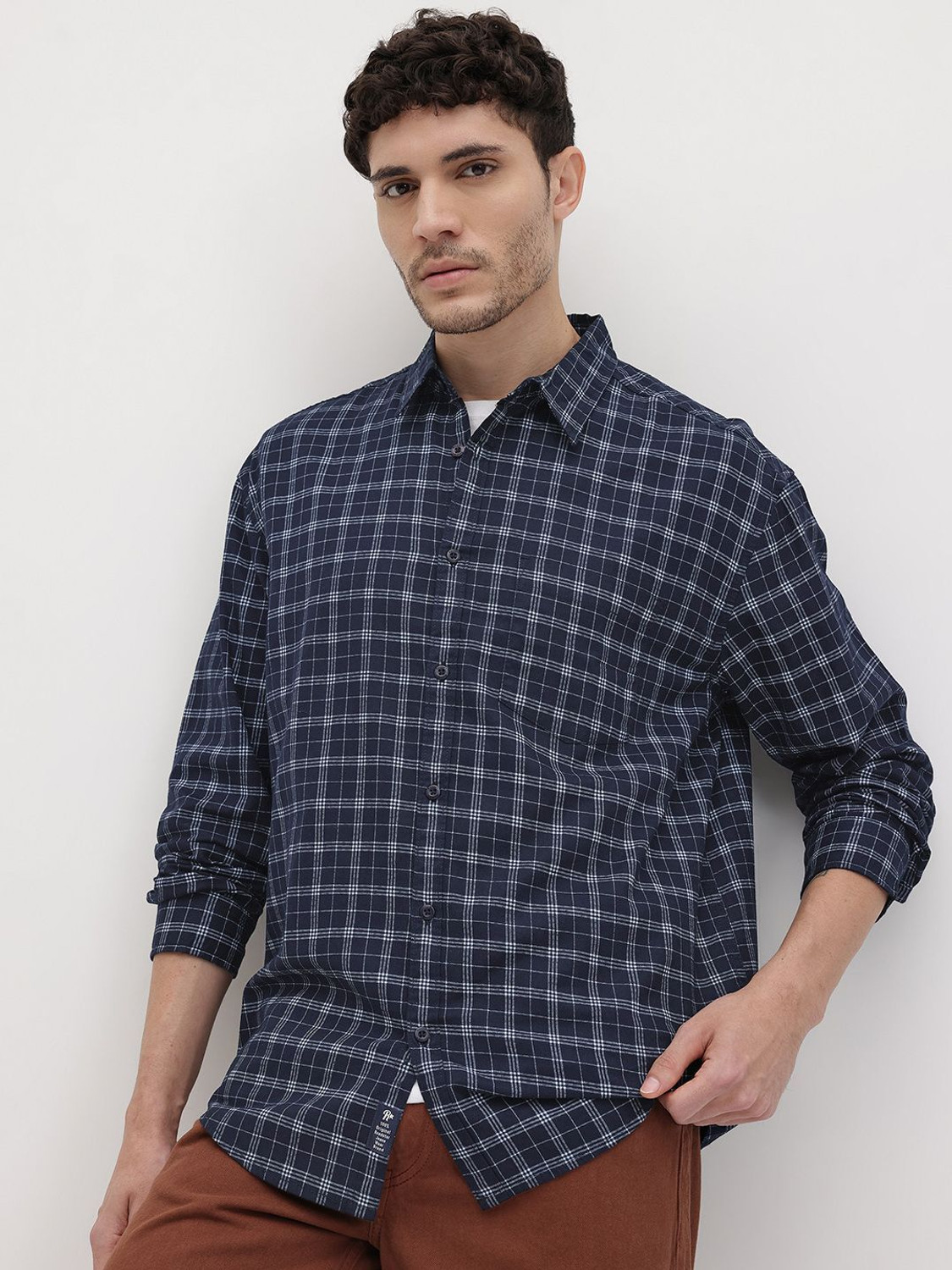 Image of Roadster Men Checkered Casual Blue Shirt