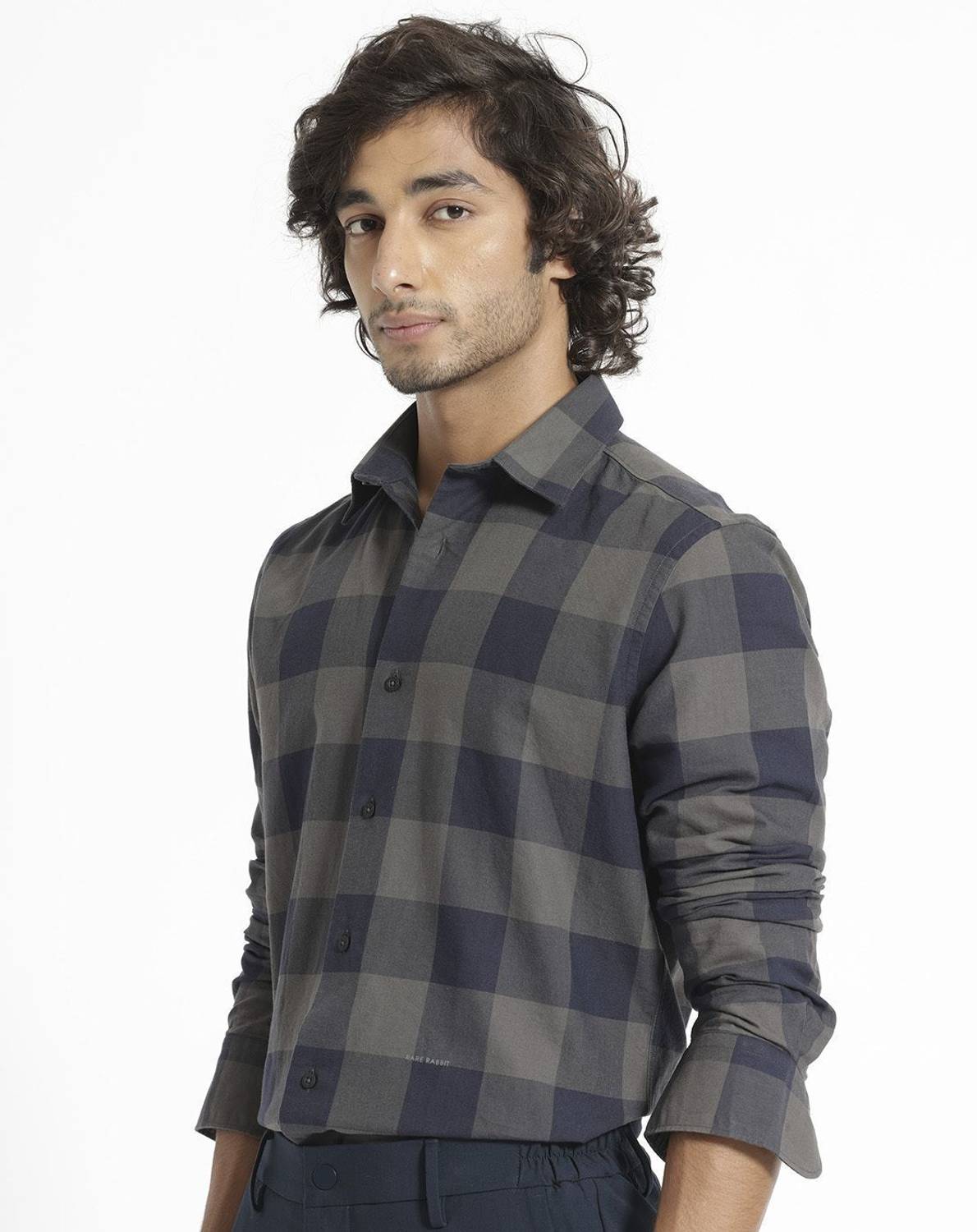 RARE RABBIT Men Dark Blue, Grey Checkered Shirt - Image 3