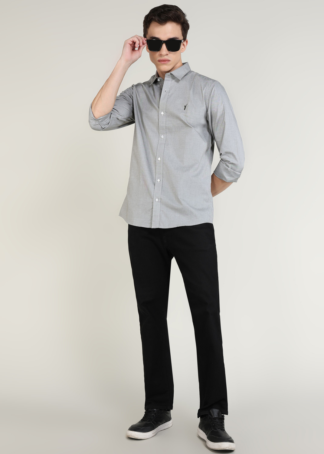 Image of PETER ENGLAND Men Self Design Casual Green Shirt