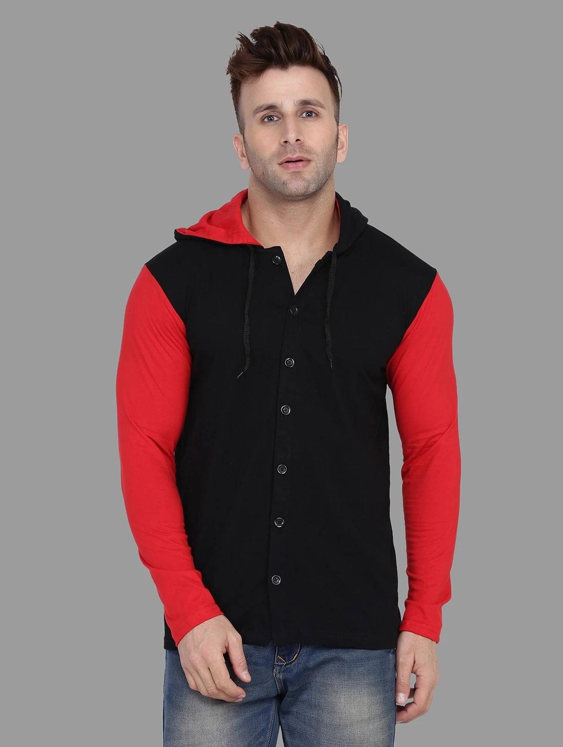 GEUM Men Regular Fit Solid Hood Collar Casual Shirt