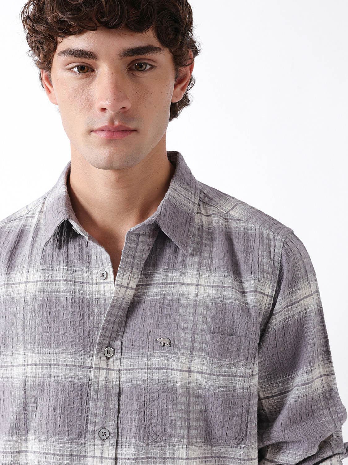 Image of THE BEAR HOUSE Men Checkered Casual Purple Shirt