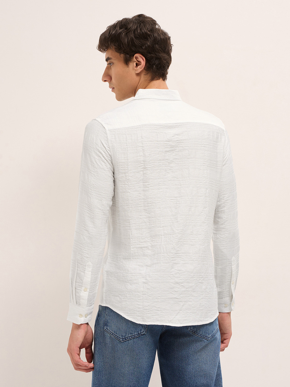 Image of THE BEAR HOUSE Men Striped Casual White Shirt