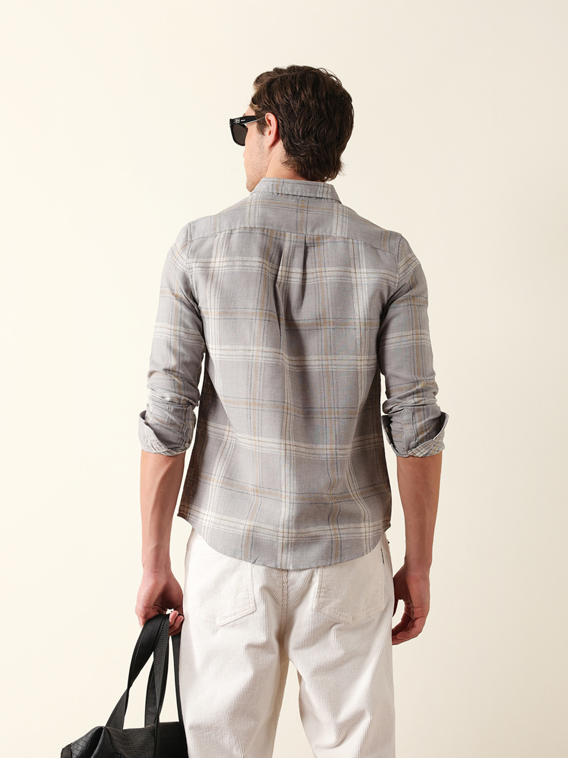 Image of THE BEAR HOUSE Men Checkered Casual Grey Shirt
