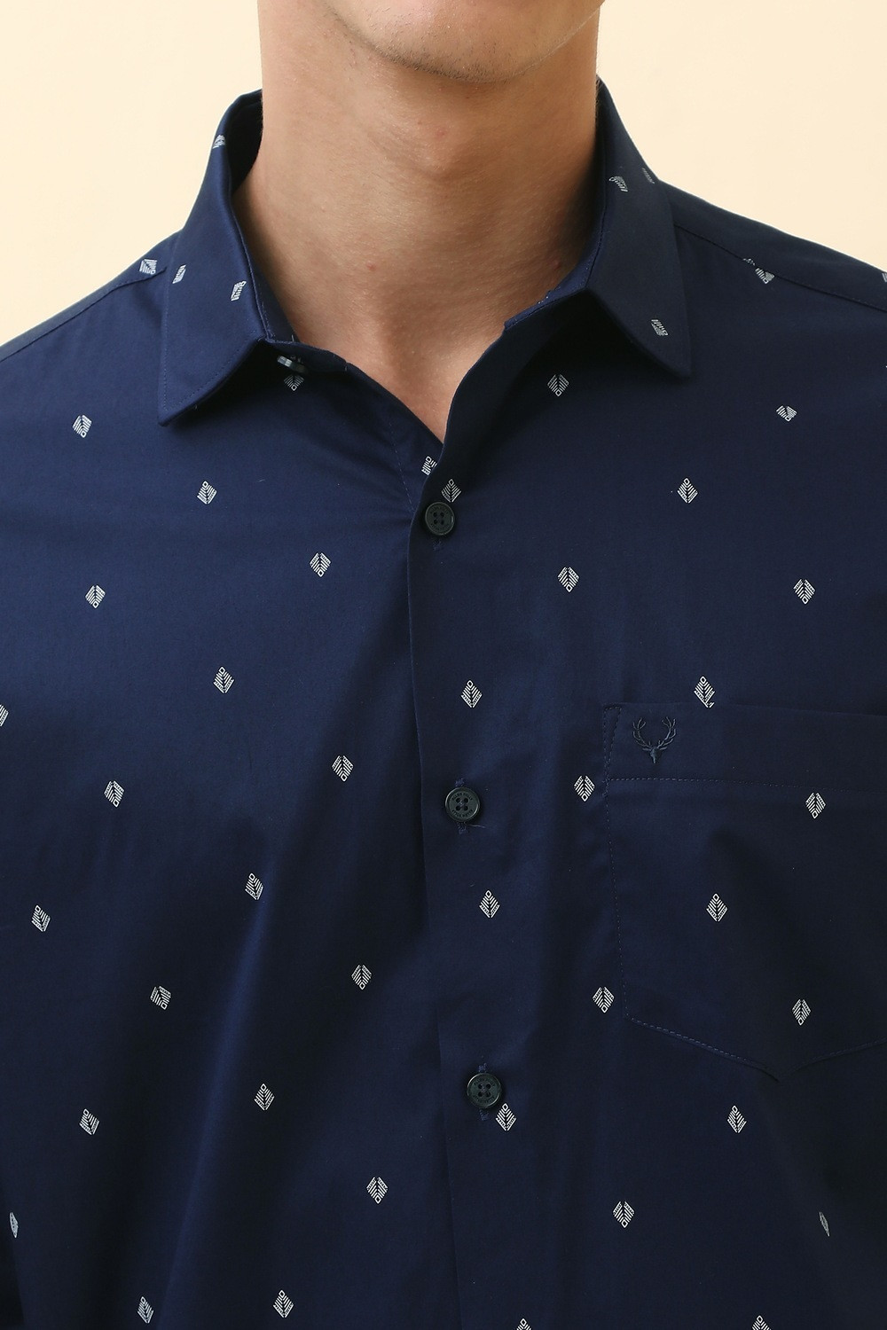 Image of Allen Solly Men Printed Casual Dark Blue Shirt
