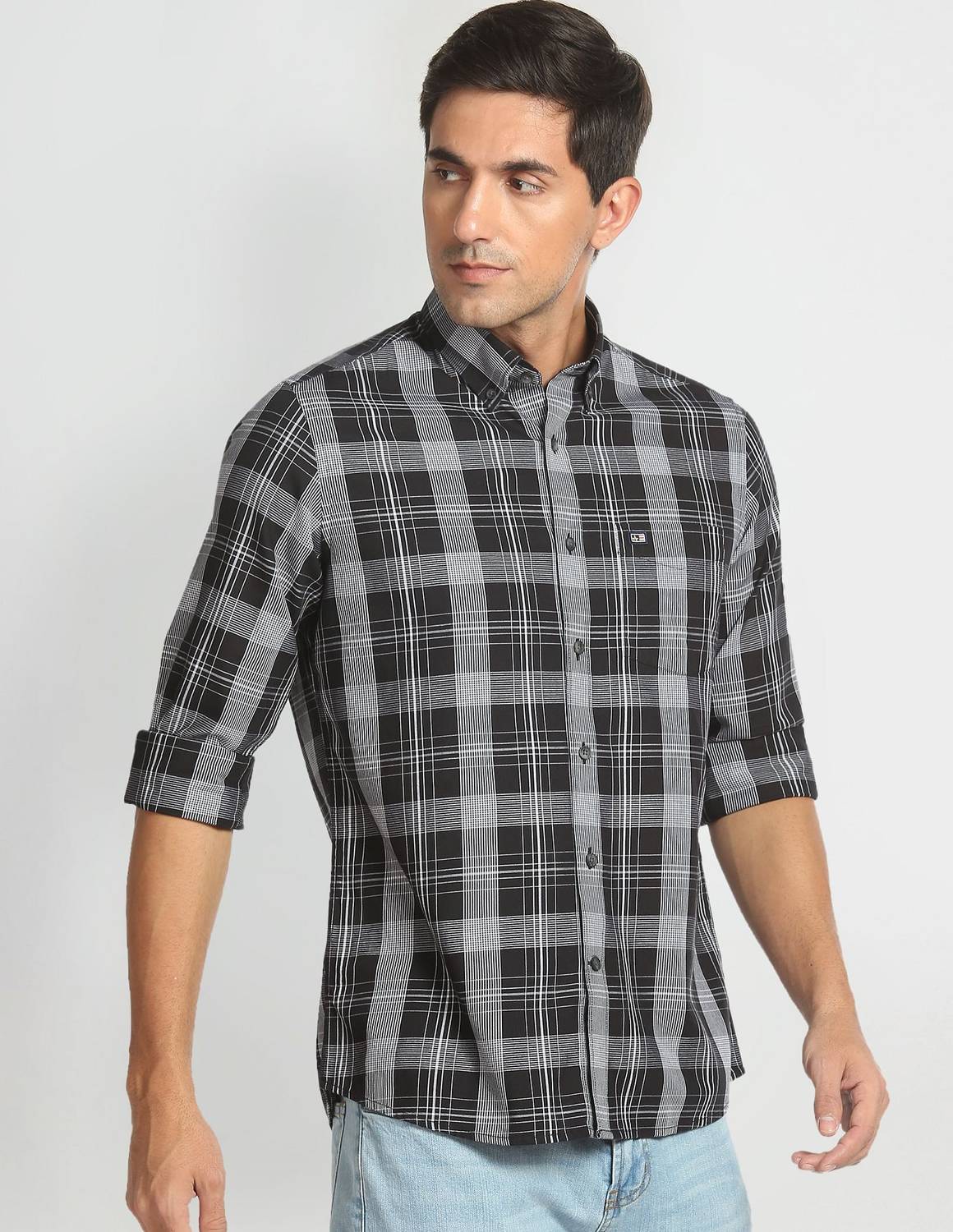 Arrow Sport Men Checkered Casual Black Shirt