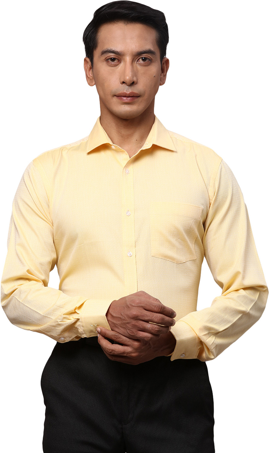 Image of PARK AVENUE Men Self Design Formal Yellow Shirt