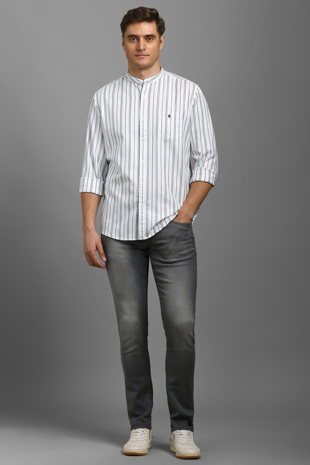 Image of LOUIS PHILIPPE Men Striped Casual White Shirt