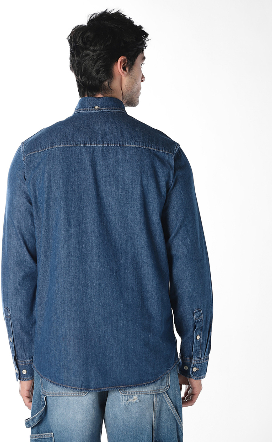 Image of JACK & JONES Men Solid Casual Blue Shirt