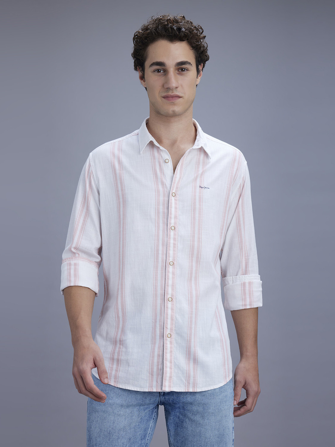 Image of Pepe Jeans Men Striped Casual Multicolor Shirt