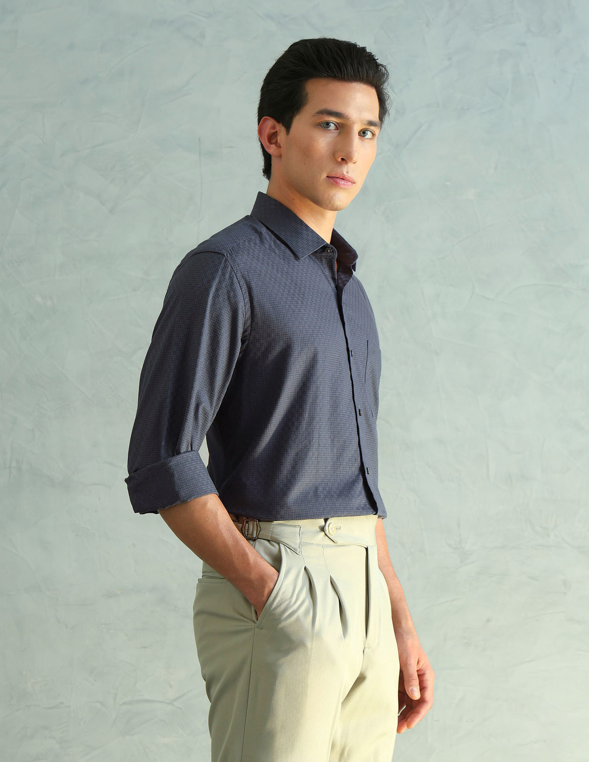 Image of ARROW Men Solid Formal Grey Shirt