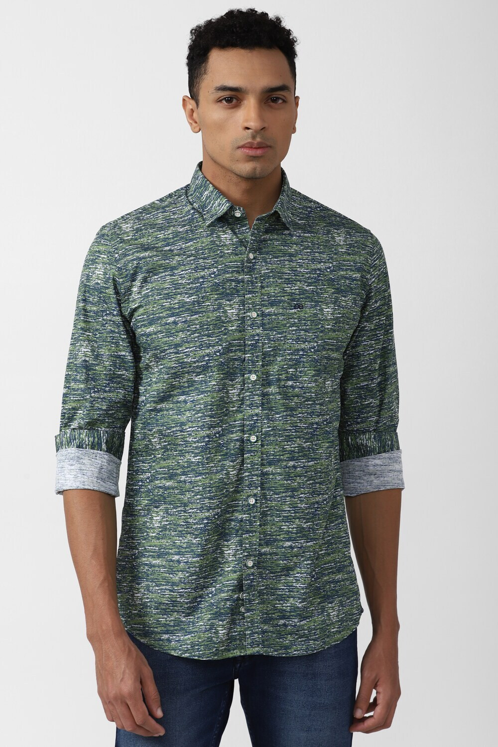 Image of PETER ENGLAND Men Printed Casual Green Shirt