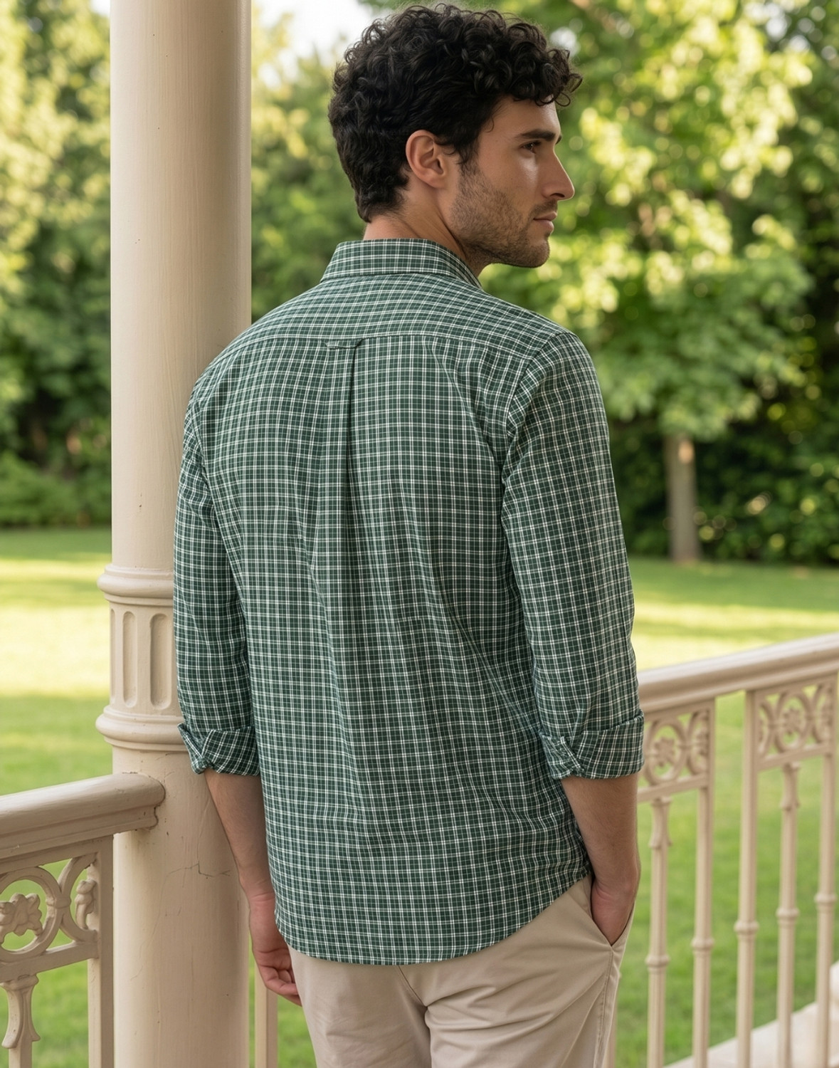 Image of LOUIS PHILIPPE Men Checkered Casual Green Shirt