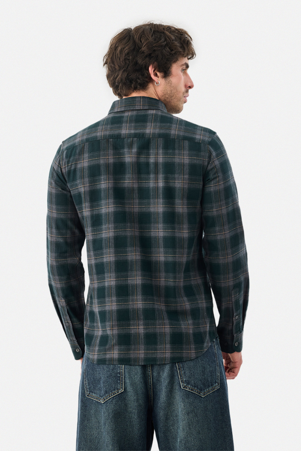 Image of Snitch Men Checkered Casual Dark Green Shirt