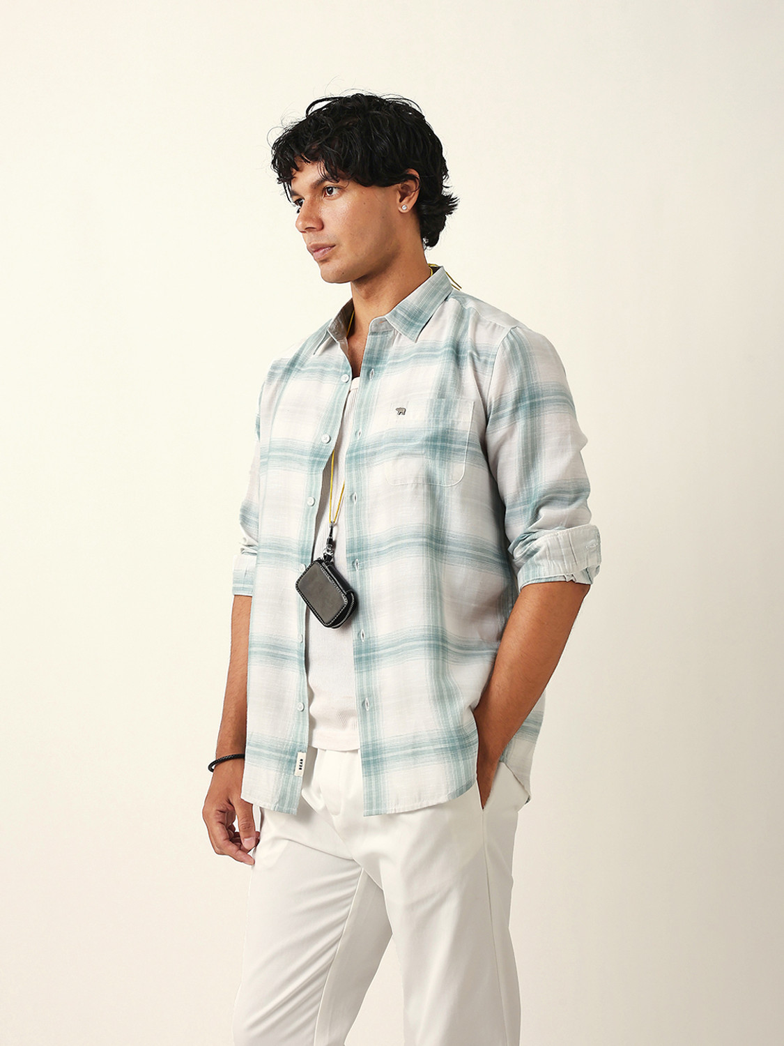 Image of THE BEAR HOUSE Men Checkered Casual Green Shirt