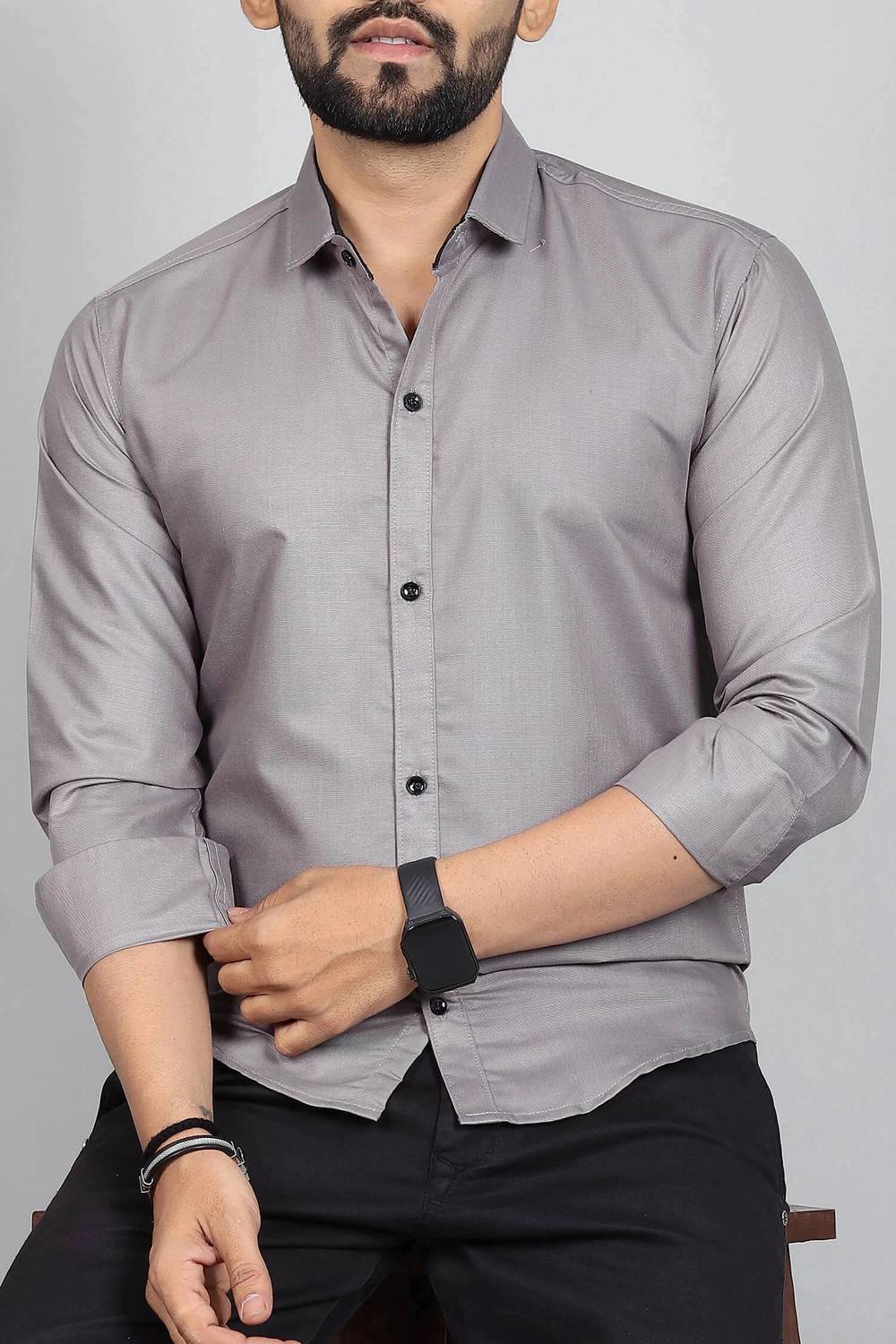 Blue dove Men Grey, Brown Shirt - Image 2