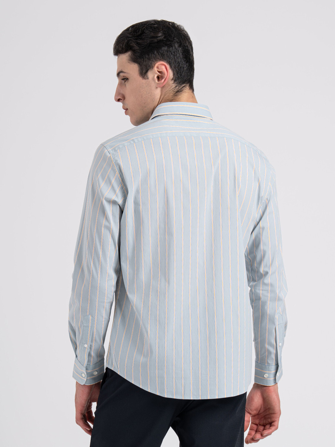 Image of RED TAPE Men Striped Casual Grey Shirt