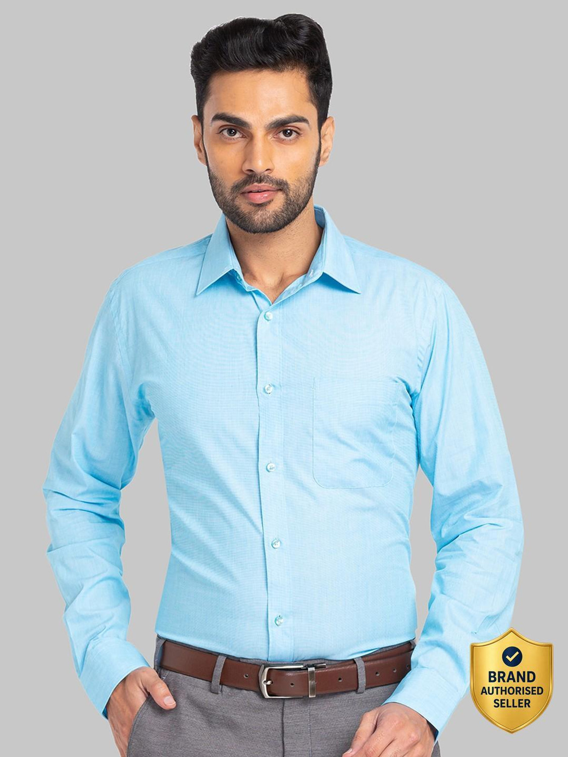 Image of Raymond Men Solid Formal Light Blue Shirt