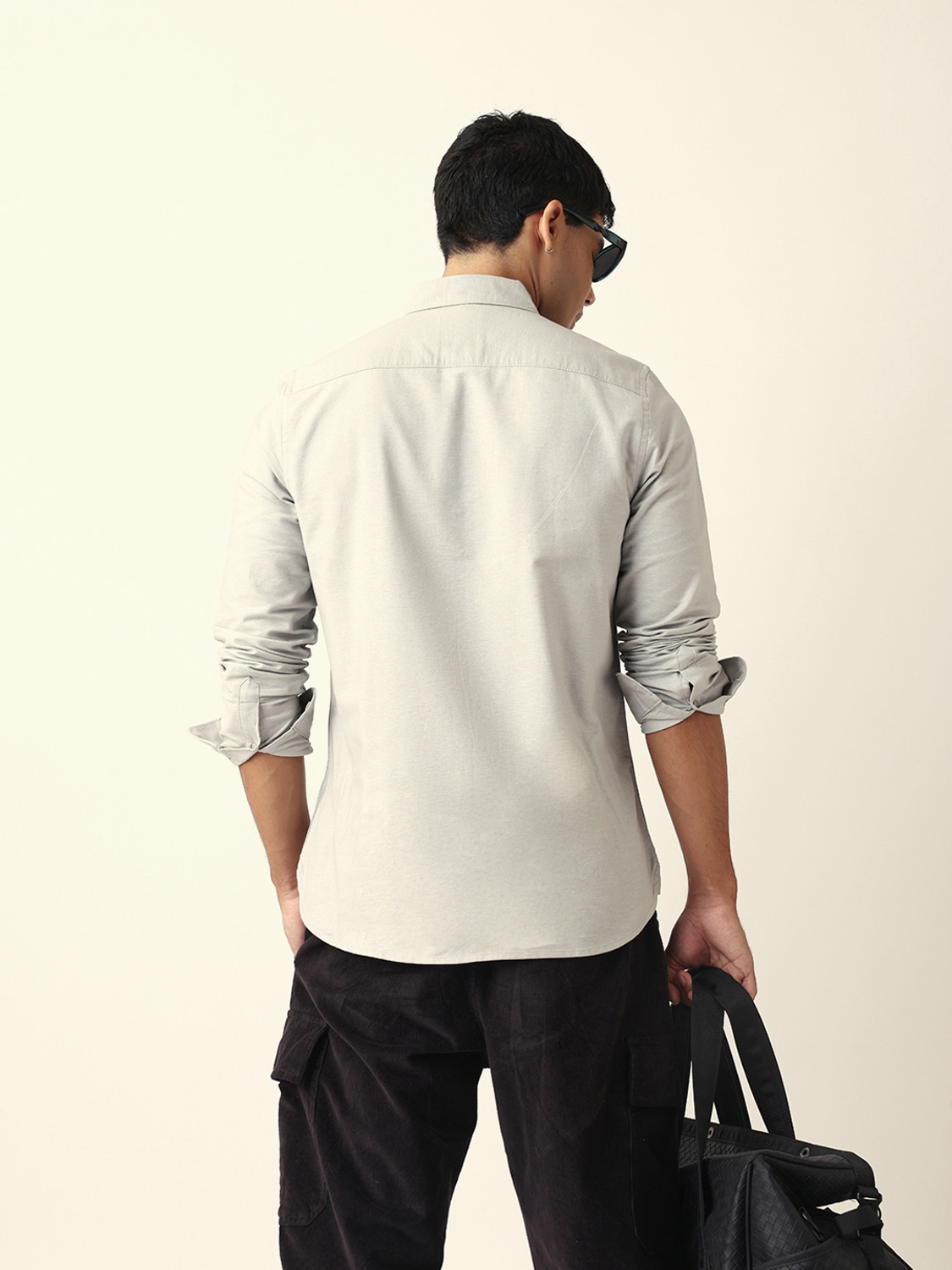Image of THE BEAR HOUSE Men Solid Casual Grey Shirt