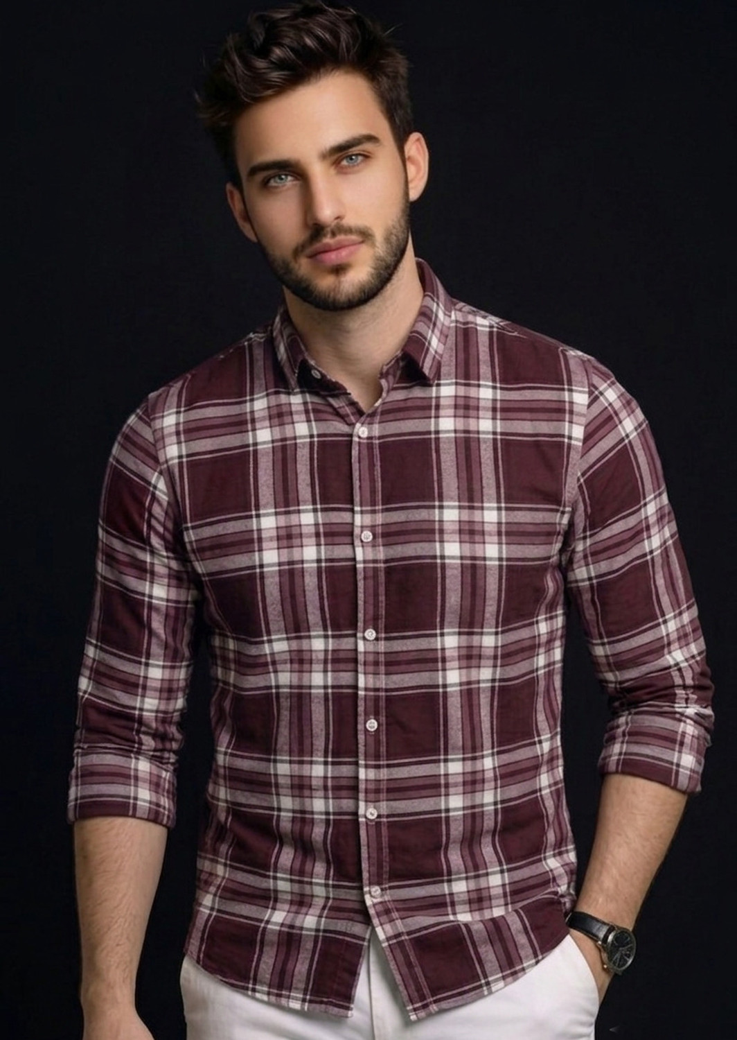 Image of Roadster Men Checkered Casual Maroon Shirt